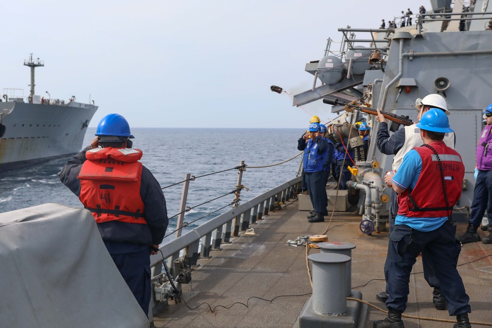 USS Ramage Sailor Fires Shot Line