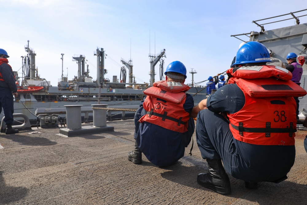 USS Ramage Sailors Holding Line During Refueling