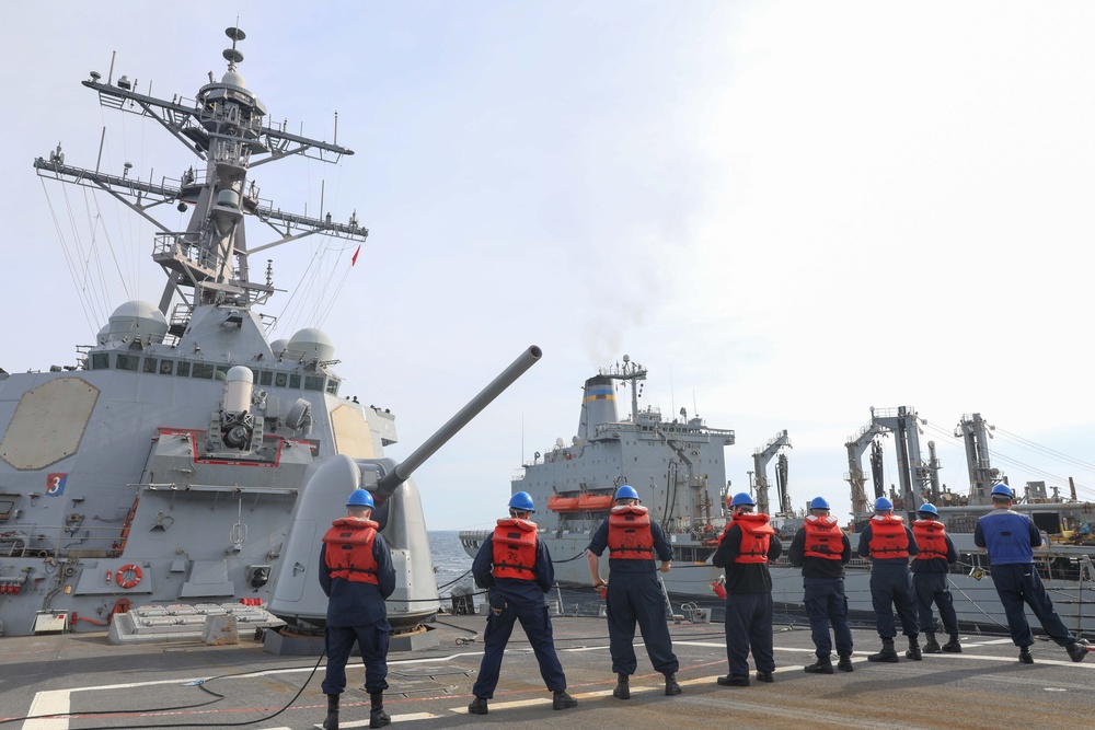 USS Ramage Sailors Holding the Phone and Distance Line