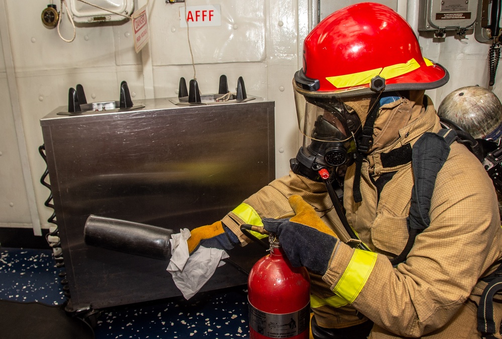 USS Ronald Reagan (CVN 76) Sailors participate in general quarters