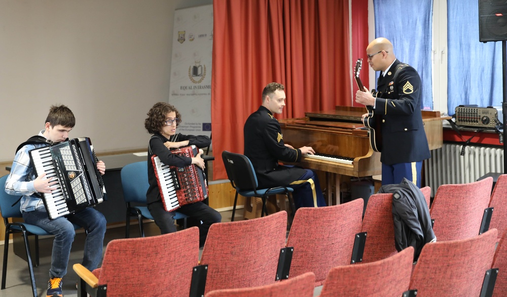 U.S. Army Sgt Erik Lofgren and Staff Sgt. Jonathan Rodriguez play a jazz and a traditional North Macedonian song