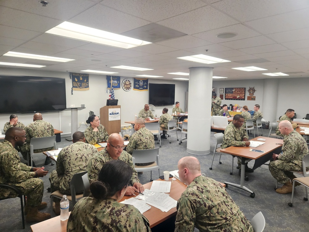 First Class Petty Officers Meet with Master Chief Petty Officers to discuss their selection board packages