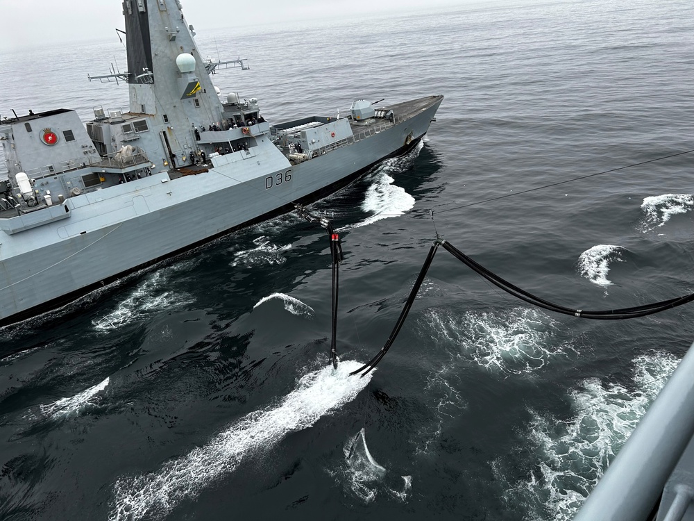 Allied ships conduct replenishment-at-sea during Formidable Shield 2023