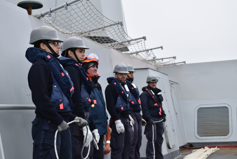 ITS Margottini (F 592) conducts replenishment-at-sea during exercise Formidable Shield 2023