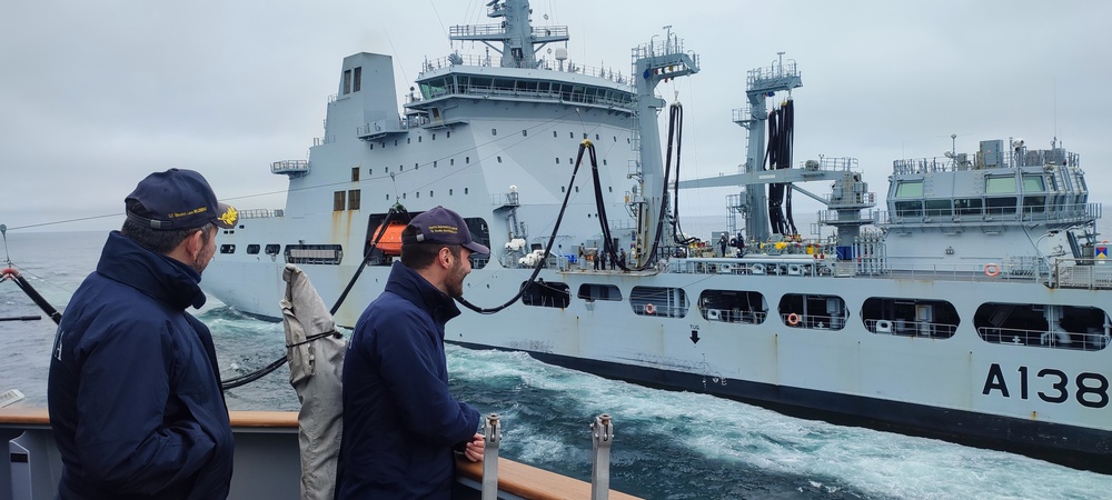 ITS Margottini (F 592) conducts replenishment-at-sea during exercise Formidable Shield 2023