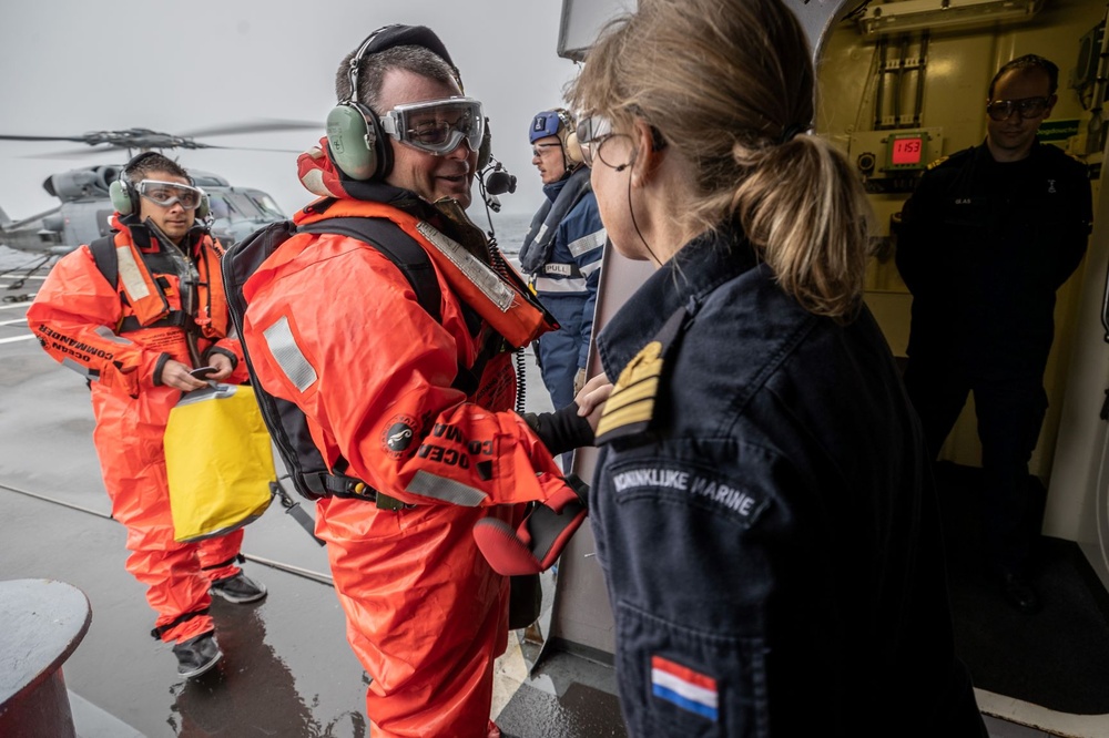 Task Group commander visits HNLMS Tromp (F803) during exercise Formidable Shield 2023