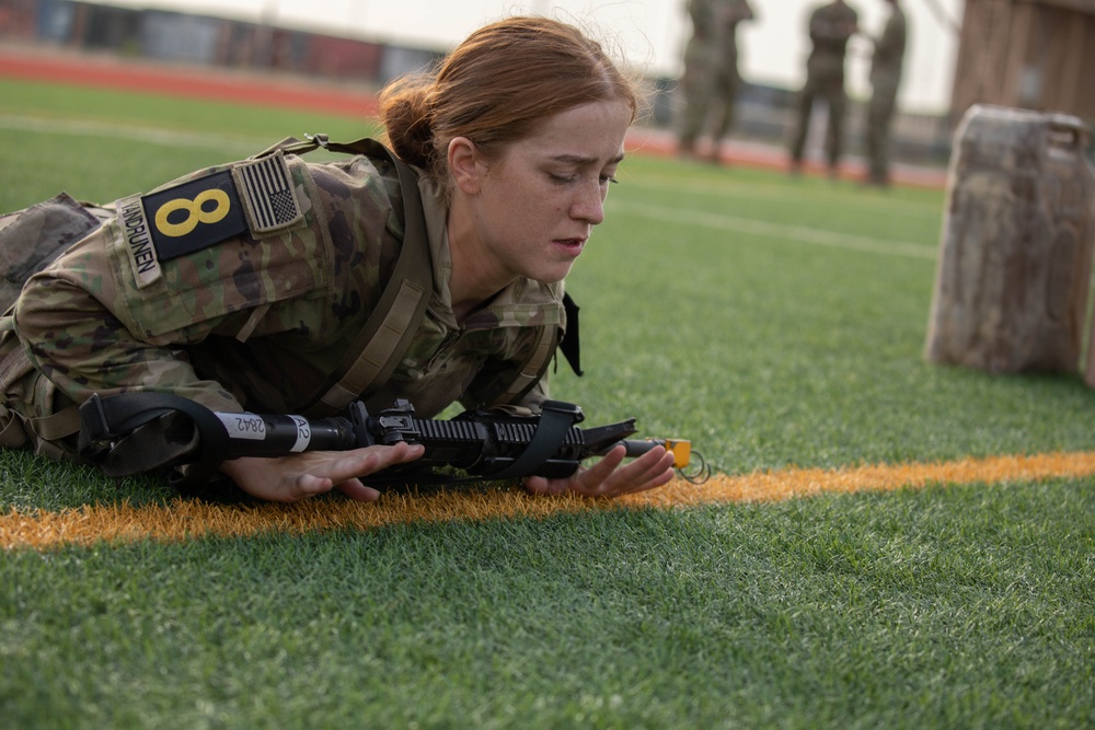 USARCENT Best Squad Competition 2023: Soldier prepares to execute squad pushup