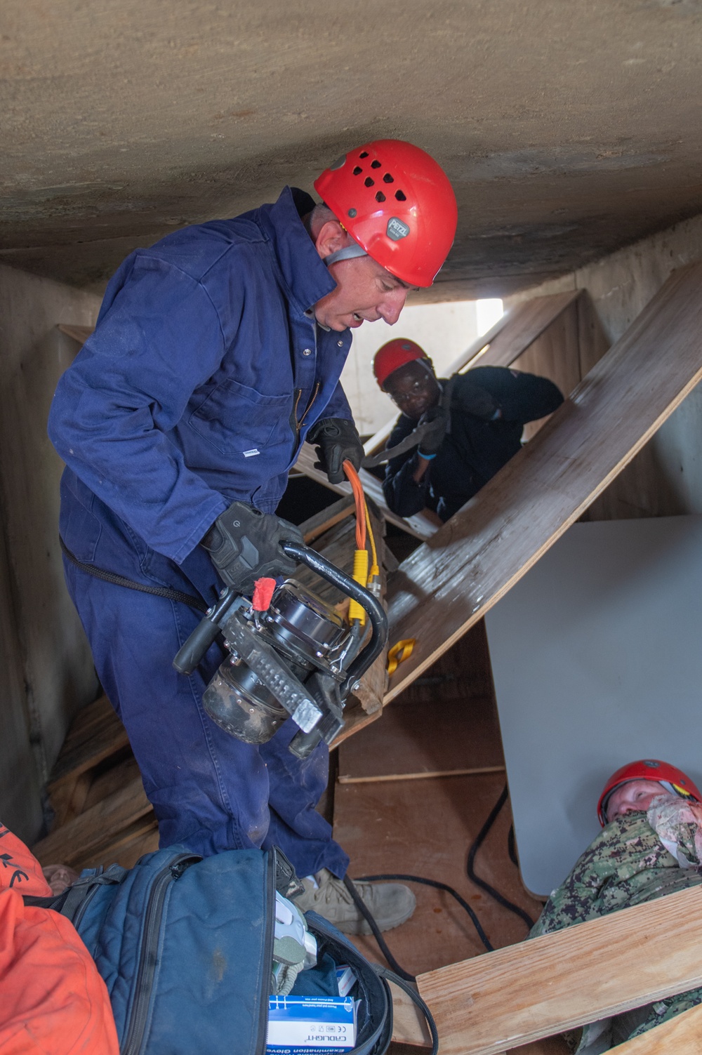 Members of Camp Lemonnier Fire and Emergency Medical Services, participate in a training exercise at Camp Lemonnier, Djibouti