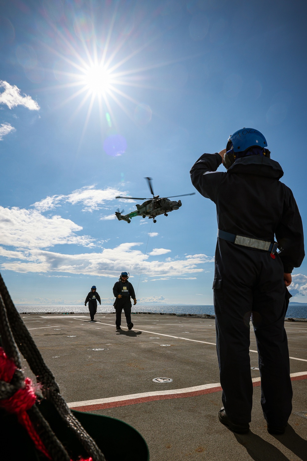 Wildcat lifting and winching on HMS Defender