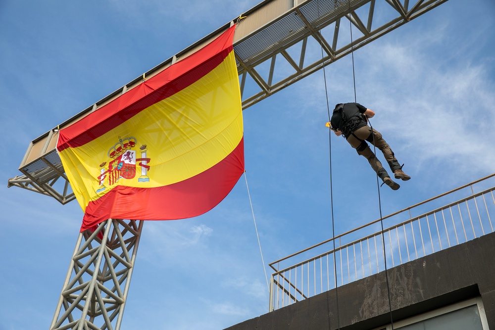 U.S. Army Special Forces Soldiers work with Spanish Special Forces and local Law Enforcement