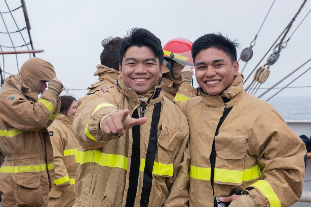 Coast Guard cadets aboard USCGC Eagle learn damage control skills