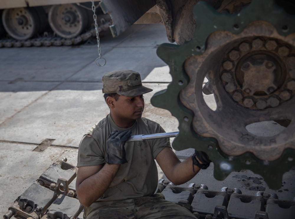 U.S. Army conducts M1 Abrams tank maintenance