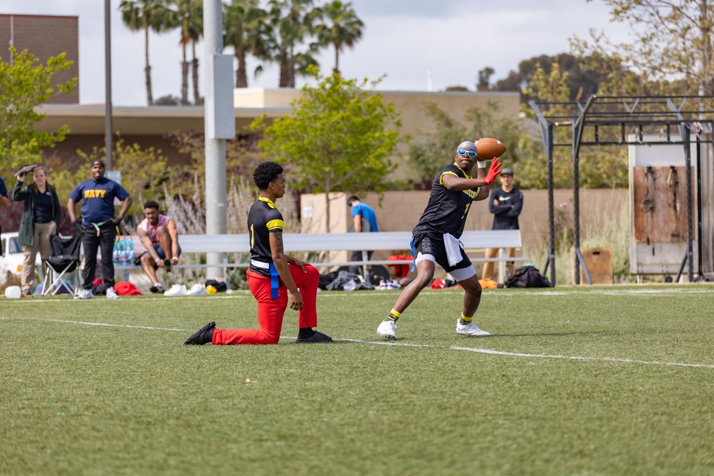 Abraham Lincoln Sailors play football during the Battle of the Carriers