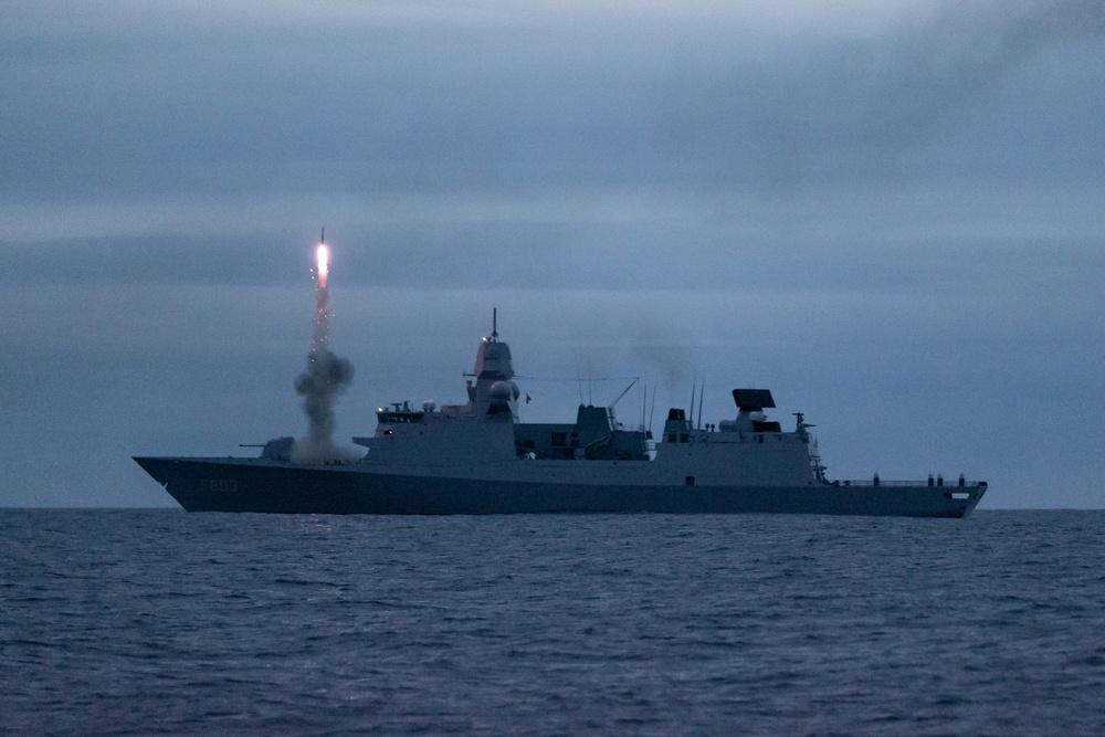 HNLMS Tromp conducts live-fire during exercise Formidable Shield 2023