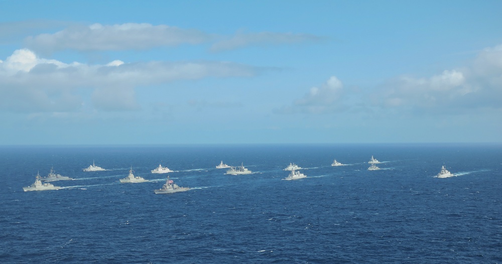 Allied ships sail together during exercise Formidable Shield 2023