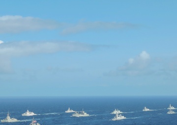 Allied ships sail together during exercise Formidable Shield 2023