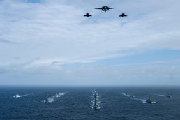 Allied ships sail together during exercise Formidable Shield 2023