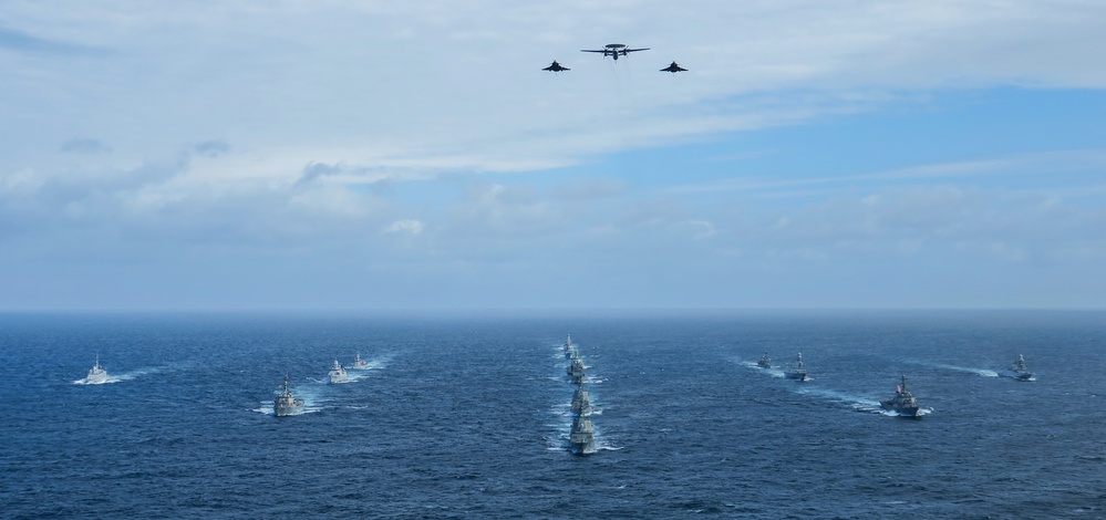 Allied ships sail together during exercise Formidable Shield 2023