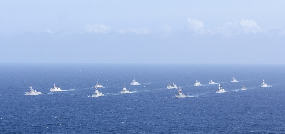 Allied ships sail together during exercise Formidable Shield 2023