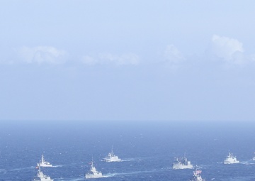 Allied ships sail together during exercise Formidable Shield 2023