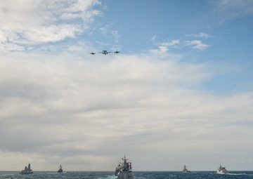 Allied ships sail together during exercise Formidable Shield 2023