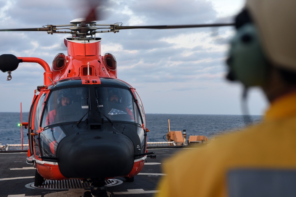 U.S. Coast Guard Cutter Stratton conducts flight operations east of Japan during Western Pacific patrol