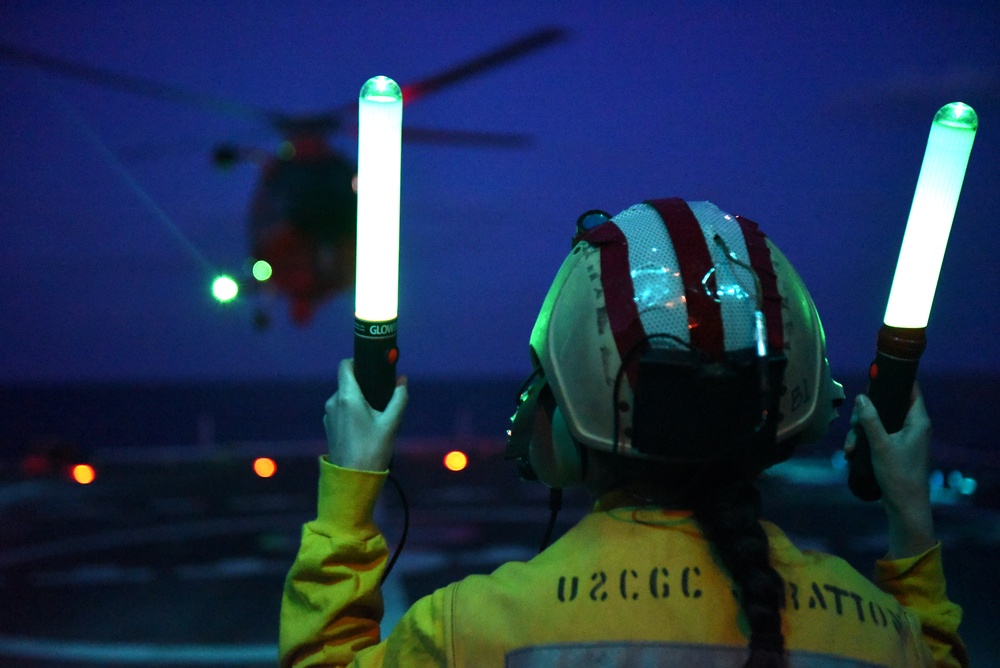 U.S. Coast Guard Cutter Stratton conducts flight operations east of Japan during Western Pacific patrol