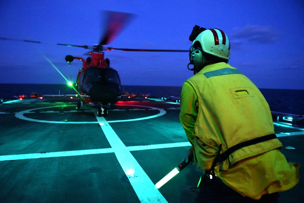 U.S. Coast Guard Cutter Stratton conducts flight operations east of Japan during Western Pacific patrol