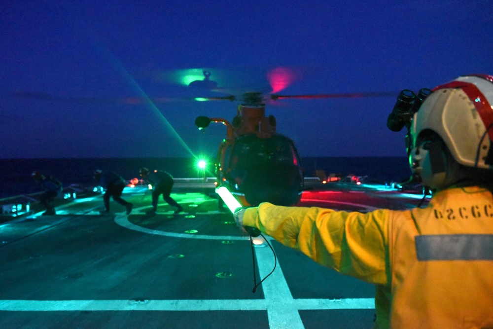 U.S. Coast Guard Cutter Stratton conducts flight operations east of Japan during Western Pacific patrol