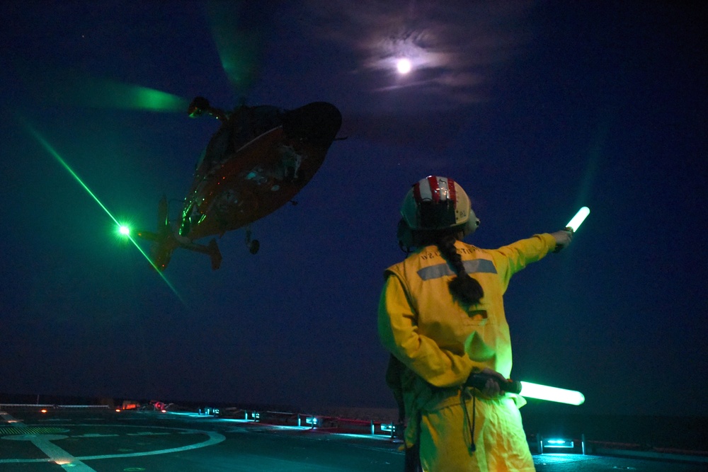 U.S. Coast Guard Cutter Stratton conducts flight operations east of Japan during Western Pacific patrol