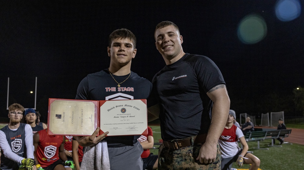 U.S. Marines with Recruiting Station Chicago present the &quot;Semper Fi&quot; Award to 3 deserving athletes