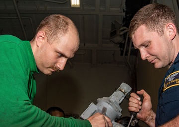 Sailors Disassemble Helicopter Layfold Hinge