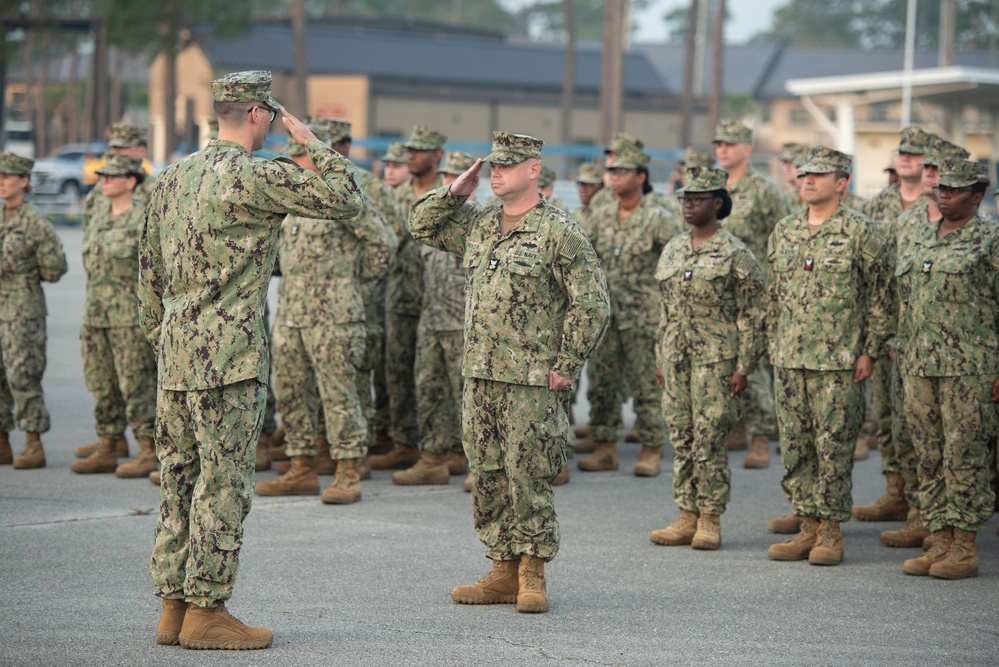 NMCB-14 Seabees at morning formation