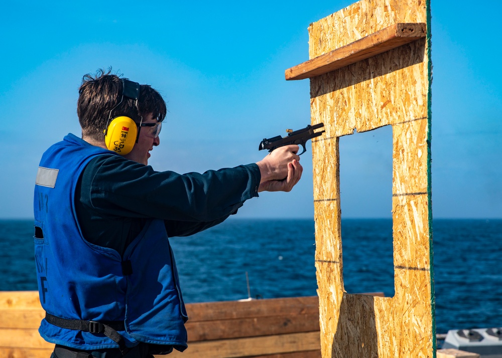 Sailors Conduct Small-Arms Live-Fire Training Aboard USS John Finn (DDG 113)