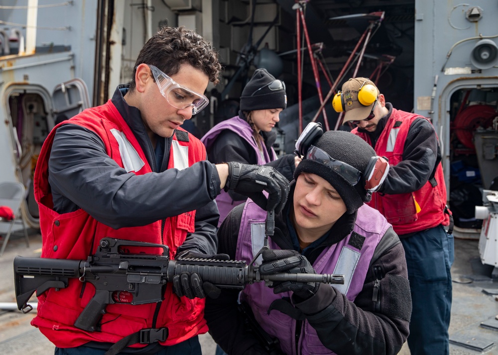 Sailors Conduct Small-Arms Live-Fire Training Aboard USS John Finn (DDG 113)