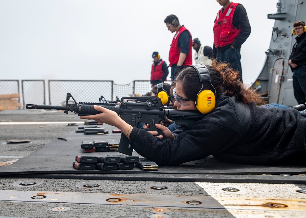 Sailors Conduct Small-Arms Live-Fire Training Aboard USS John Finn (DDG 113)