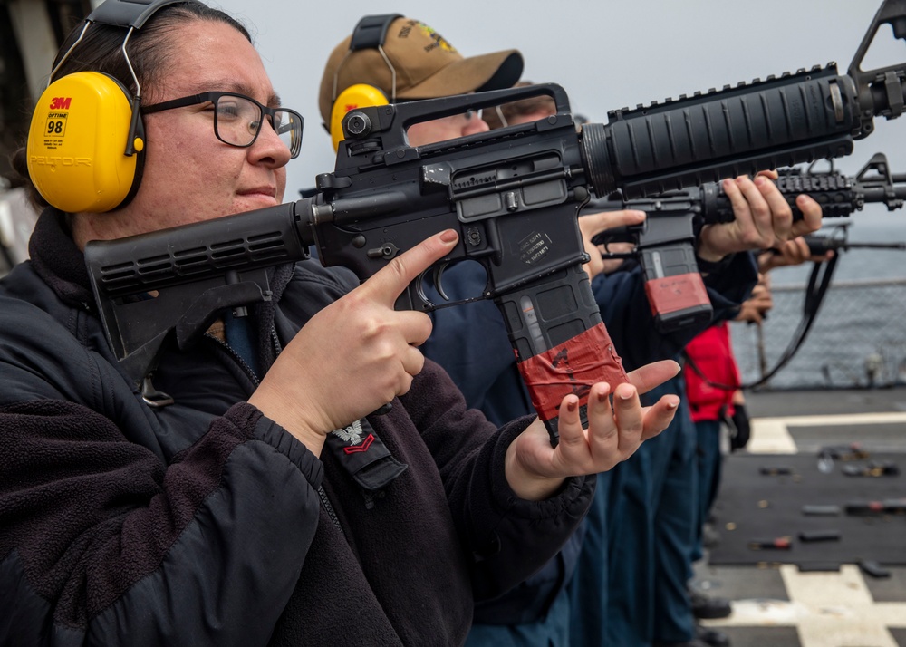 Sailors Conduct Small-Arms Live-Fire Training Aboard USS John Finn (DDG 113)