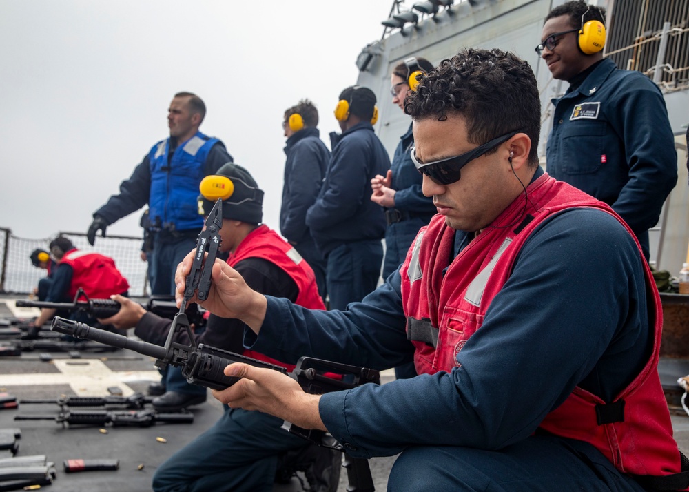 Sailors Conduct Small-Arms Live-Fire Training Aboard USS John Finn (DDG 113)