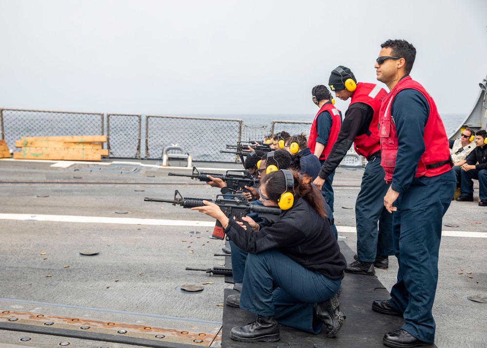 Sailors Conduct Small-Arms Live-Fire Training Aboard USS John Finn (DDG 113)