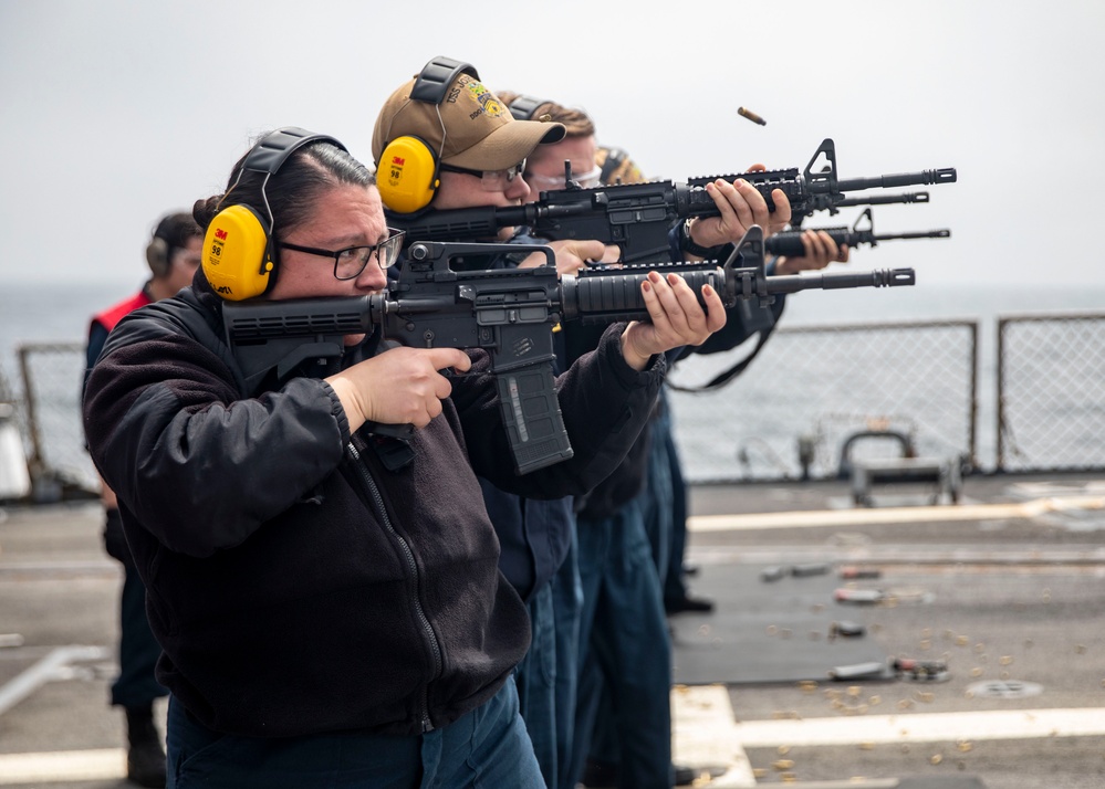 Sailors Conduct Small-Arms Live-Fire Training Aboard USS John Finn (DDG 113)