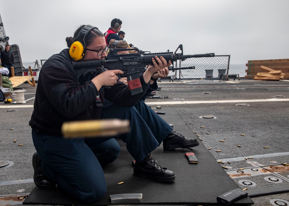 Sailors Conduct Small-Arms Live-Fire Training Aboard USS John Finn (DDG 113)