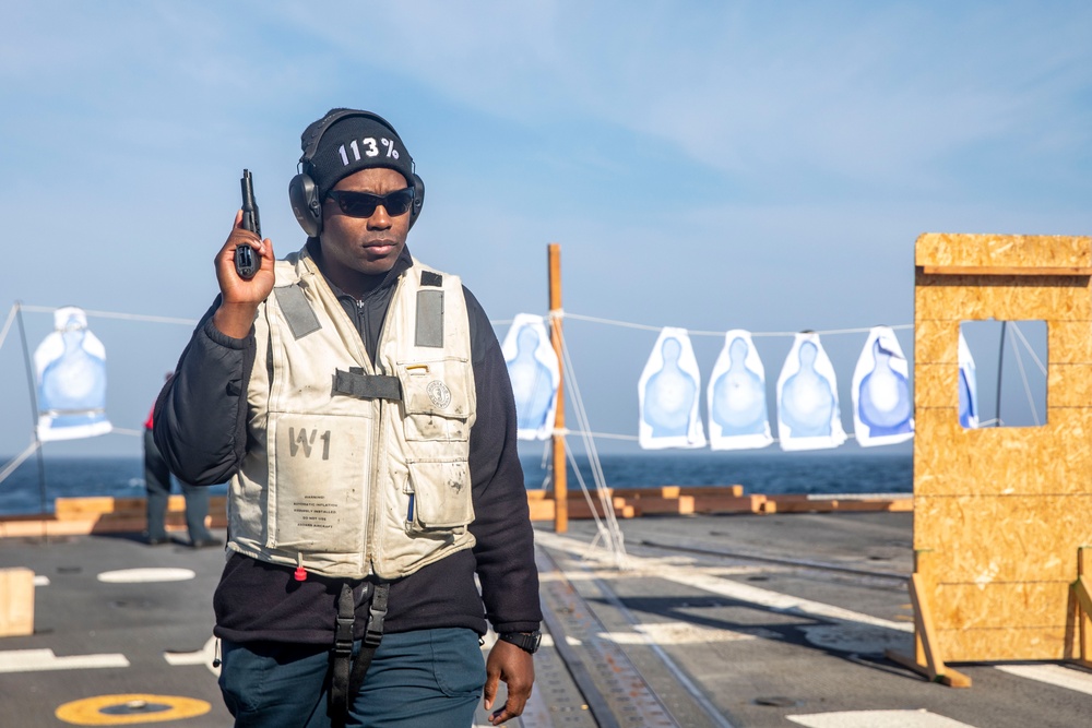 Sailors Conduct Small-Arms Live-Fire Training Aboard USS John Finn (DDG 113)