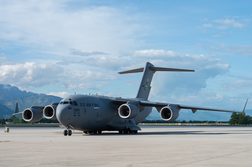 C-17 sits on Aviano Air Base flight line