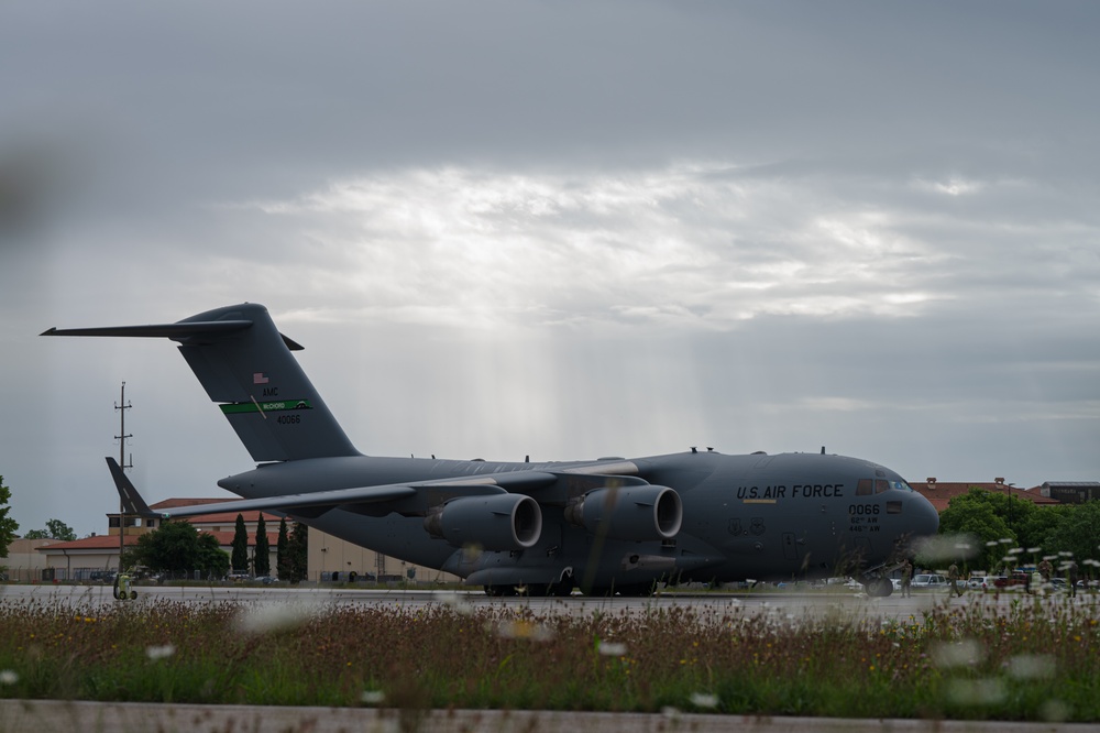 C-17 sitting on Aviano Air Base flight line