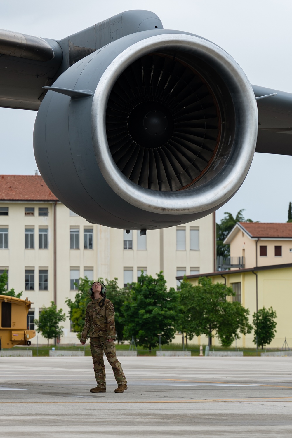 Airman inspects C-17 engine