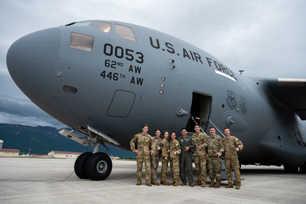 C-17 aircrew pose for a group photo