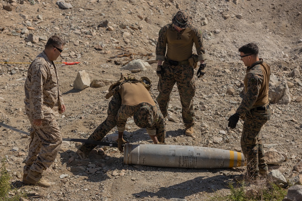 EOD Technicians plant controlled explosives as part of a training and documentation exercise for future EOD classes