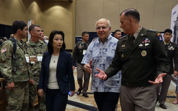 Hawaii Lt. Gov. Sylvia Luke, and Honolulu Mayor Rick Blangiardi meet with USARPAC CG during LANPAC 2023
