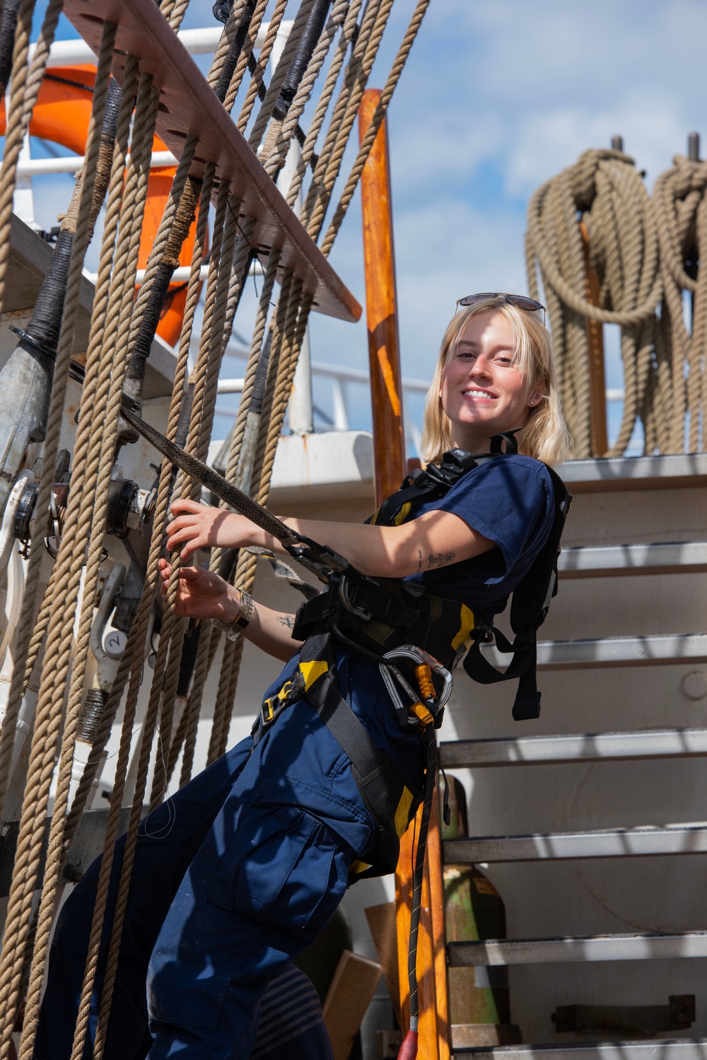 USCGC Eagle crew member performs daily work while underway in the Baltic Sea