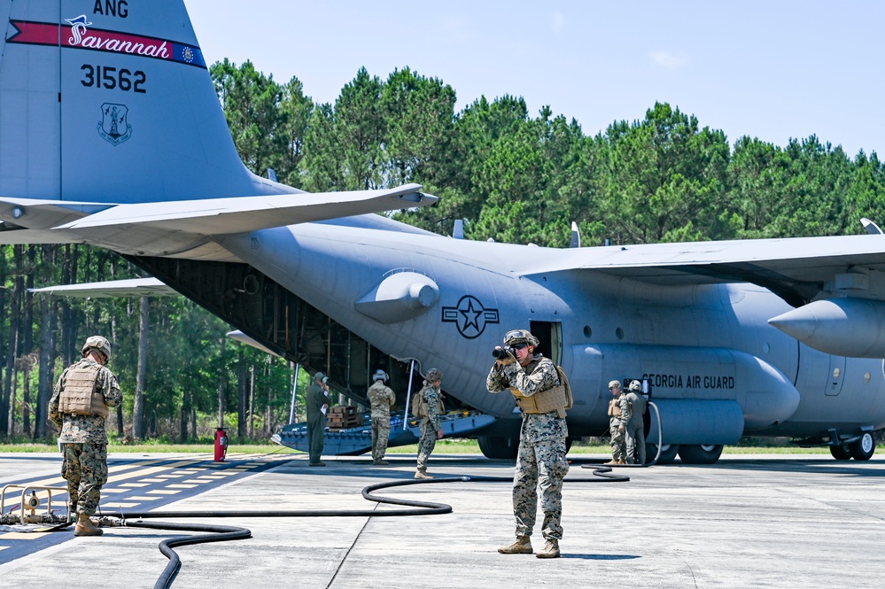 Georgia ANG Airmen conduct special fueling operations with Marines in preparation for AIR DEFENDER 2023